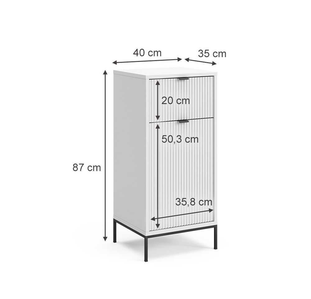 Vicco Midischrank Eliza, Weiß/Weiß, 40 x 87 cm mit Tür und Schublade (1-St) – Bild 3 von 5