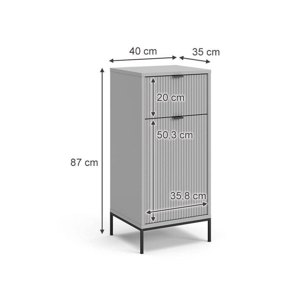 Vicco Midischrank Eliza, Grau/Grau, 40 x 87 cm mit Tür und Schublade (1-St) – Bild 3 von 5