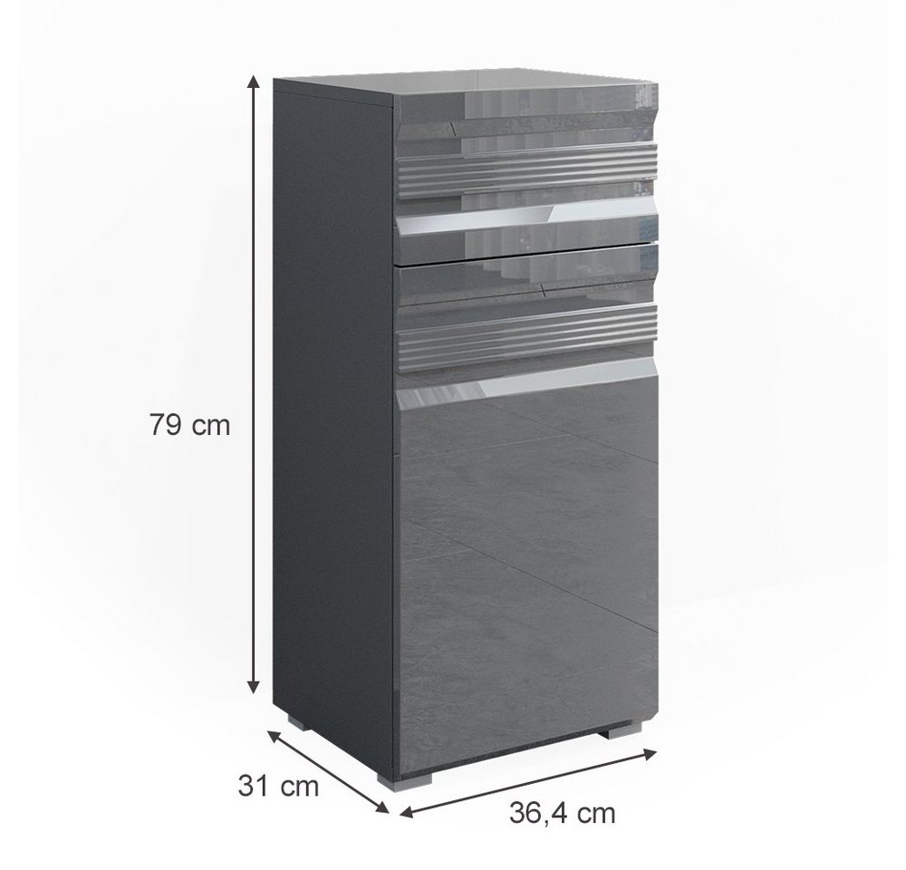 Vicco Midischrank Fredd, Anthrazit Hochglanz, 36 x 79 cm (1-St) – Bild 3 von 5