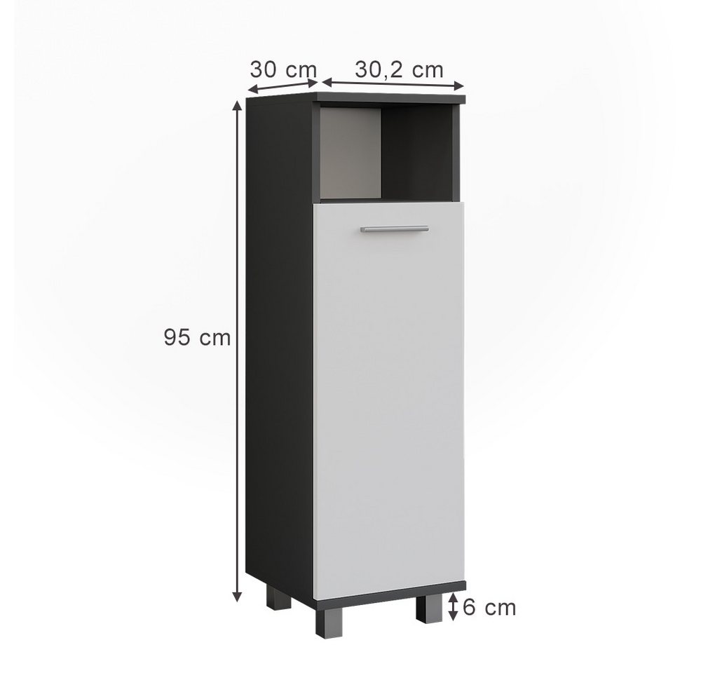 Vicco Midischrank Ilias, Anthrazit/Weiß, 30.2 x 95 cm mit Tür (1-St) – Bild 2 von 5