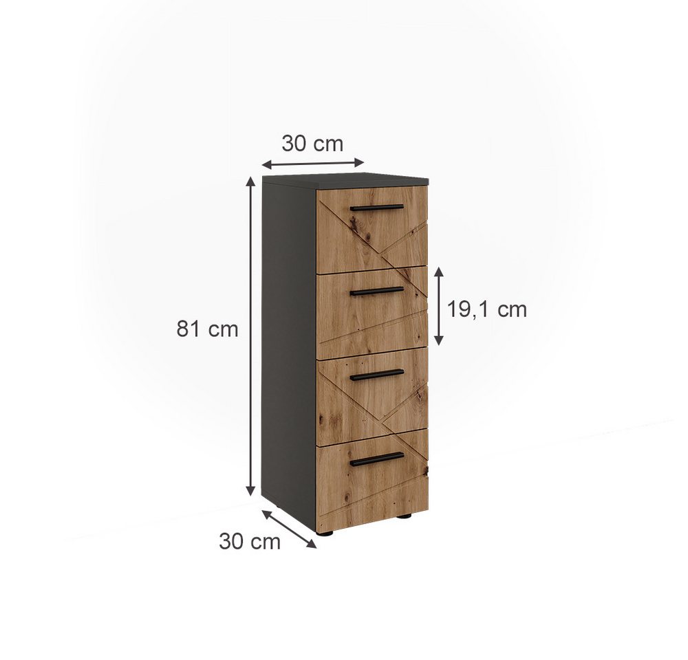 Vicco Midischrank Irma, Anthrazit/Goldkraft Eiche, 30 x 81 cm mit 4 Schubladen (1-St) – Bild 2 von 5