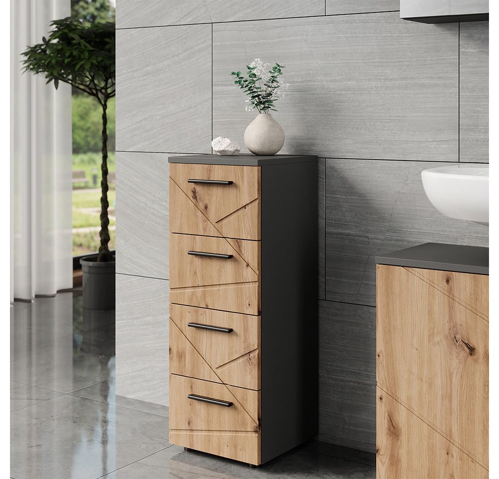 Vicco Midischrank Irma, Anthrazit/Goldkraft Eiche, 30 x 81 cm mit 4 Schubladen (1-St) – Bild 3 von 5