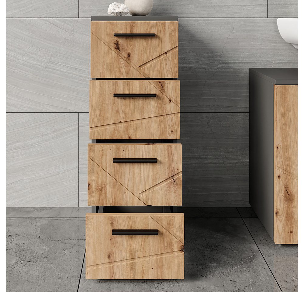 Vicco Midischrank Irma, Anthrazit/Goldkraft Eiche, 30 x 81 cm mit 4 Schubladen (1-St) – Bild 4 von 5