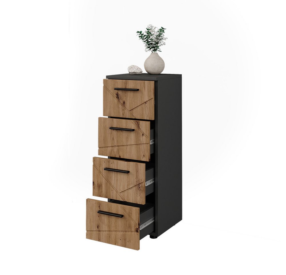 Vicco Midischrank Irma, Anthrazit/Goldkraft Eiche, 30 x 81 cm mit 4 Schubladen (1-St) – Bild 5 von 5