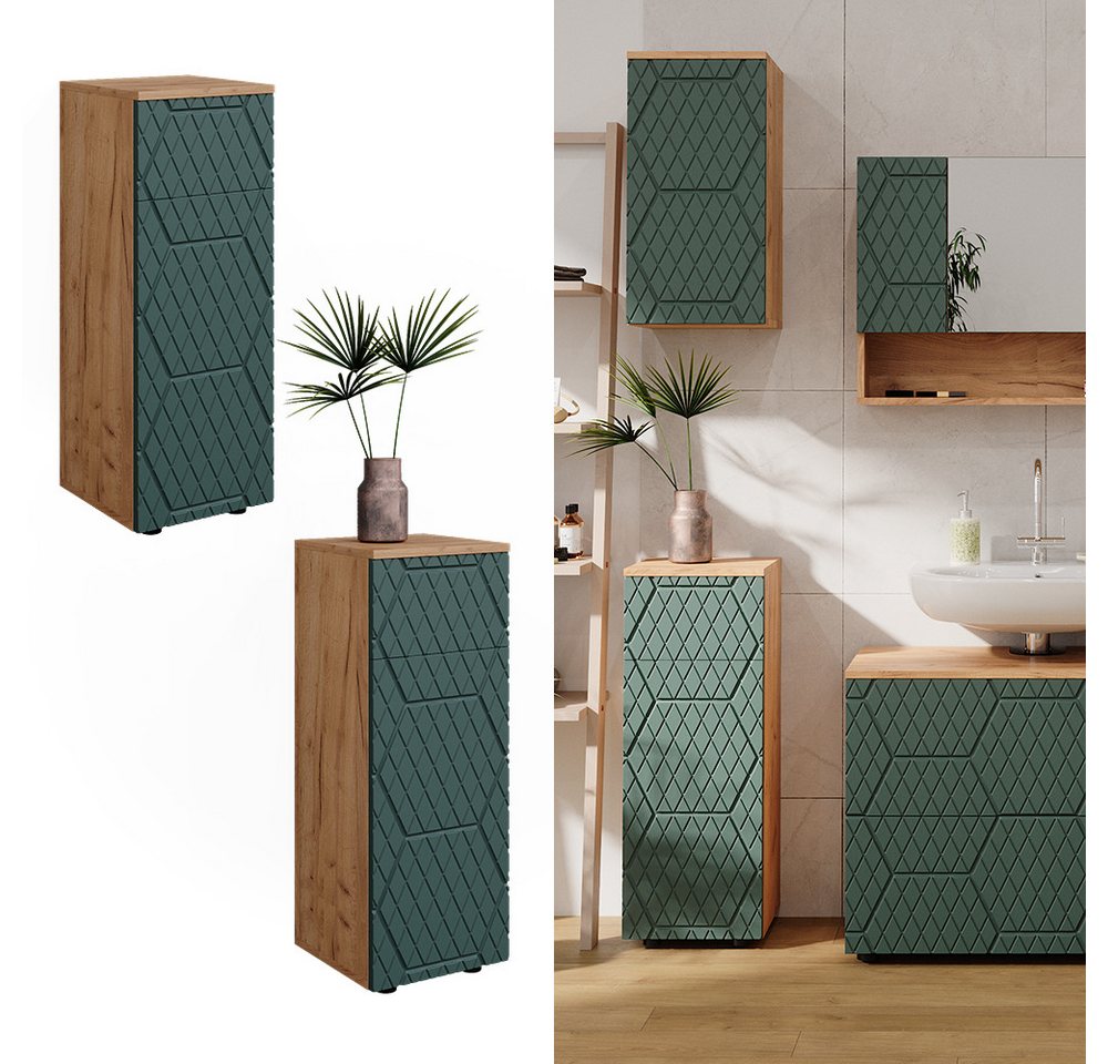 Vicco Midischrank Irma, Goldkraft Eiche/Grün, 30 x 81 cm mit 1 Schublade, 2 Fächer,... (1-St) – Bild 2 von 5