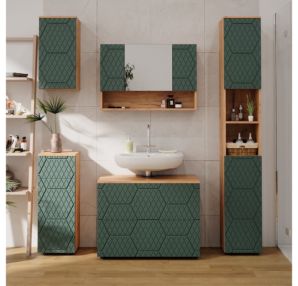Vicco Midischrank Irma, Goldkraft Eiche/Grün, 30 x 81 cm mit 1 Schublade, 2 Fächer,... (1-St) – Bild 4 von 5