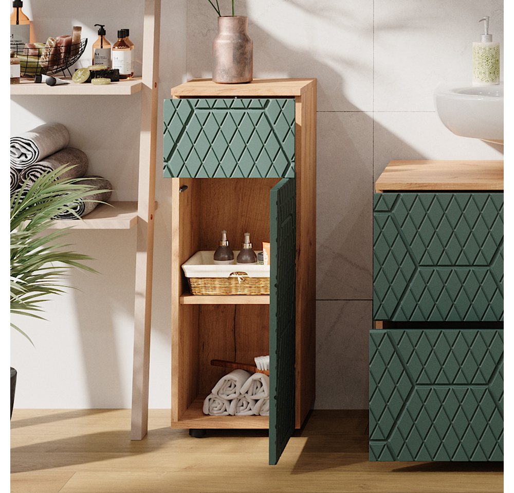 Vicco Midischrank Irma, Goldkraft Eiche/Grün, 30 x 81 cm mit 1 Schublade, 2 Fächer,... (1-St) – Bild 5 von 5