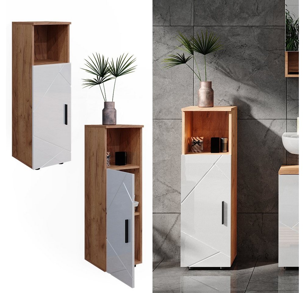 Vicco Midischrank Irma, Eiche/Weiß Hochglanz, 30 x 95 cm (1-St) – Bild 2 von 5