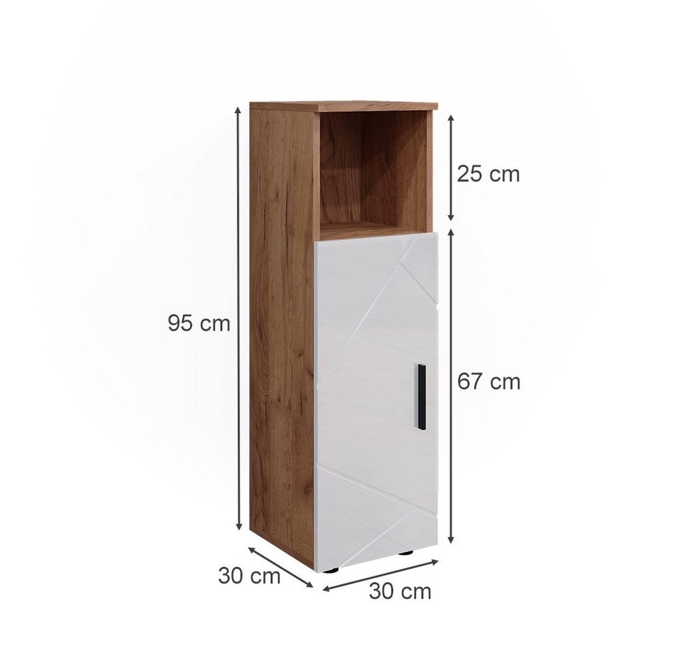 Vicco Midischrank Irma, Eiche/Weiß Hochglanz, 30 x 95 cm (1-St) – Bild 3 von 5