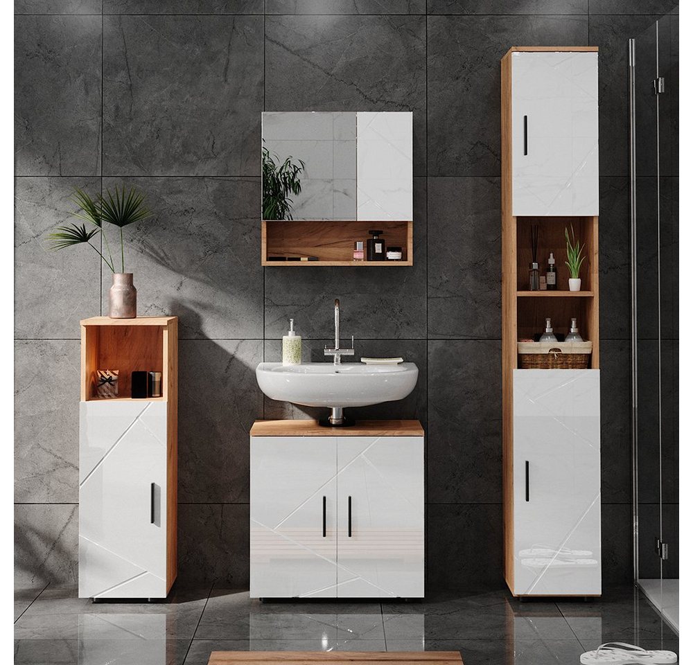 Vicco Midischrank Irma, Eiche/Weiß Hochglanz, 30 x 95 cm (1-St) – Bild 4 von 5