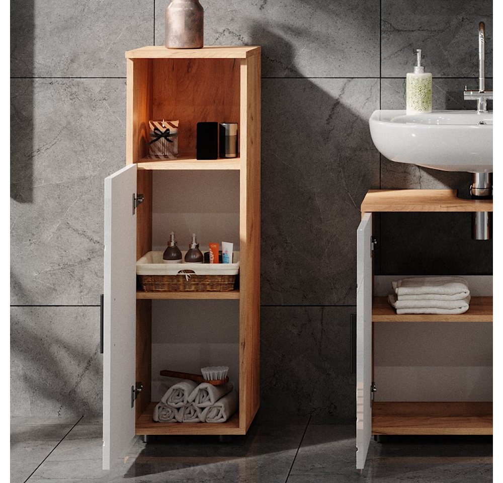 Vicco Midischrank Irma, Eiche/Weiß Hochglanz, 30 x 95 cm (1-St) – Bild 5 von 5