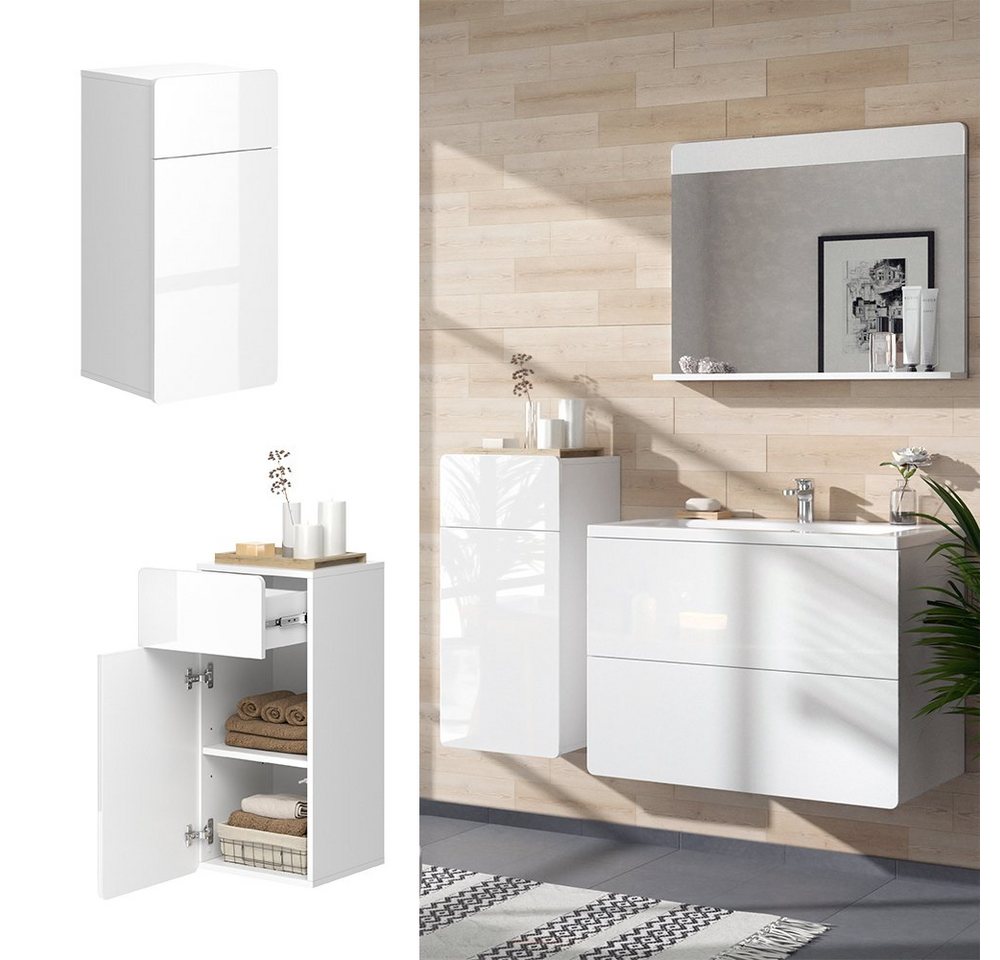 Vicco Midischrank Izan, Weiß Hochglanz, 36.6 x 76.6 cm mit Schublade und Tür (1-St) – Bild 2 von 5