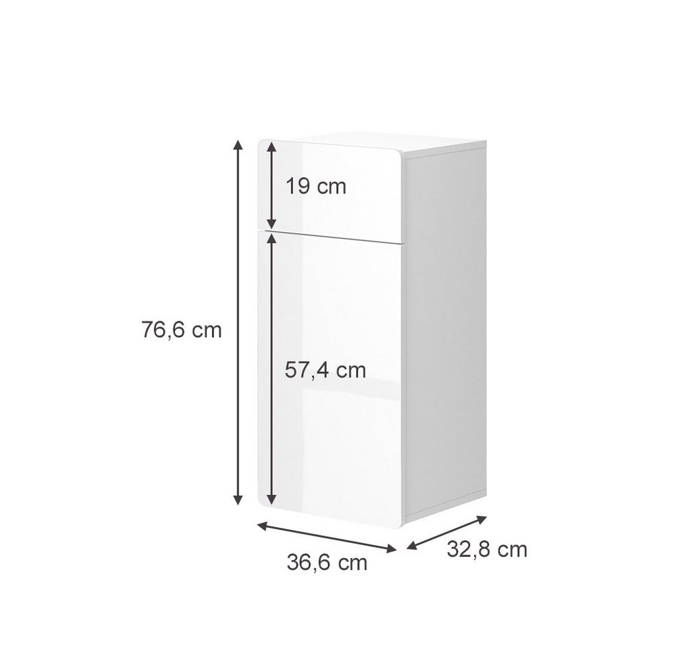 Vicco Midischrank Izan, Weiß Hochglanz, 36.6 x 76.6 cm mit Schublade und Tür (1-St) – Bild 3 von 5
