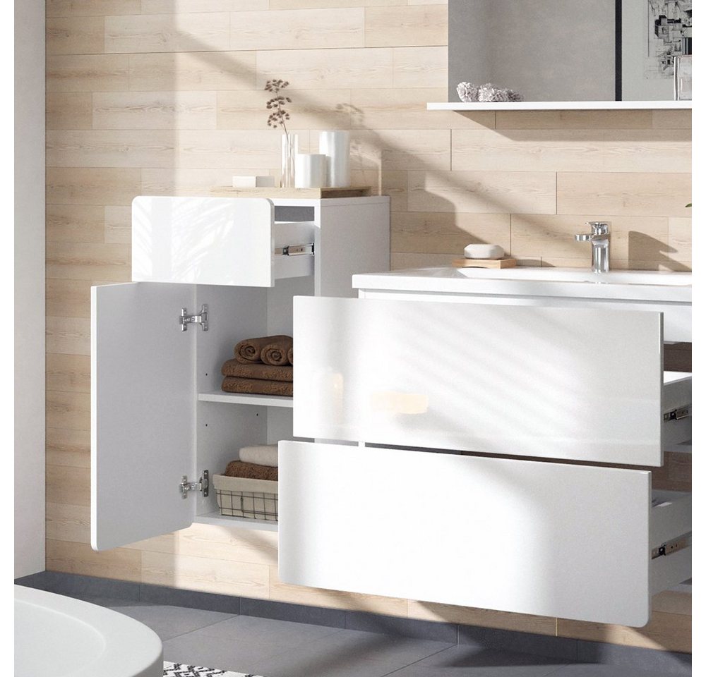 Vicco Midischrank Izan, Weiß Hochglanz, 36.6 x 76.6 cm mit Schublade und Tür (1-St) – Bild 5 von 5