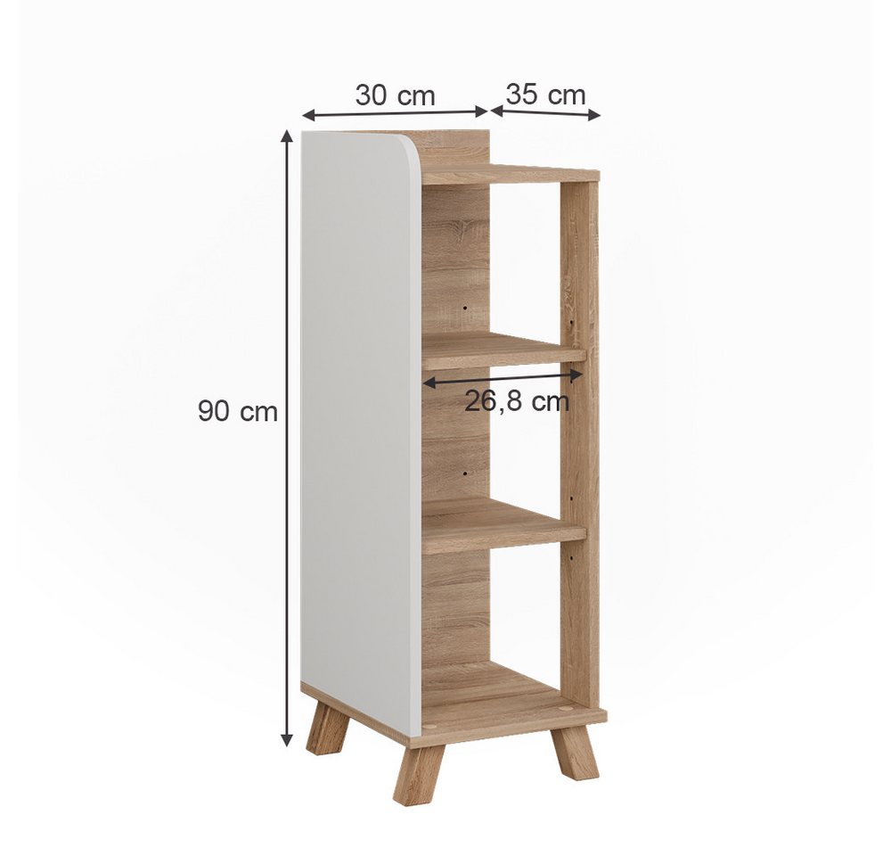Vicco Midischrank Karen, Sonoma/Weiß, 30 x 90 cm mit 4 Ablagen (1-St) – Bild 2 von 5