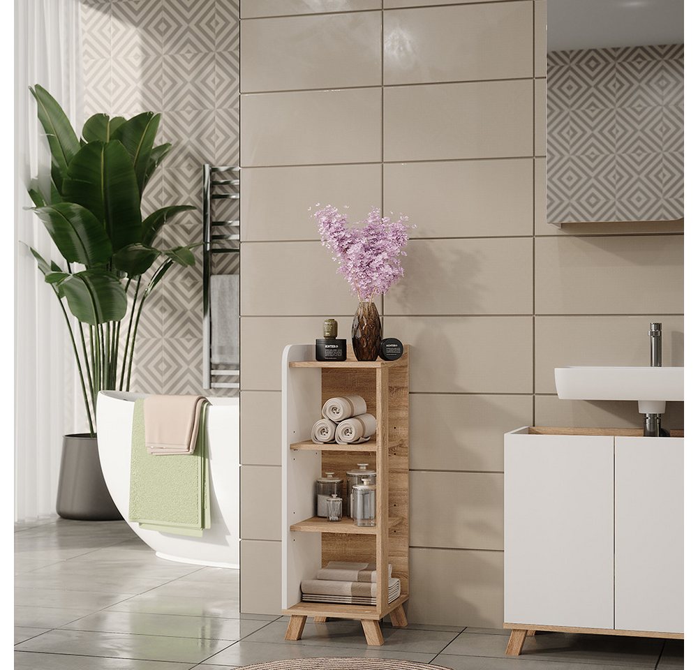 Vicco Midischrank Karen, Sonoma/Weiß, 30 x 90 cm mit 4 Ablagen (1-St) – Bild 3 von 5