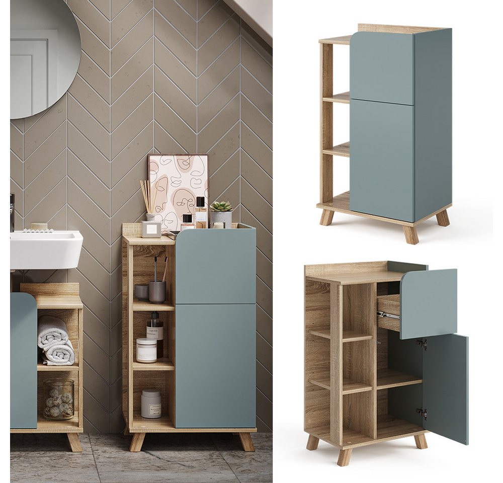 Vicco Midischrank Karen, Sonoma/Blau-Grau, 50 x 90 cm mit Tür und Schublade (1-St) – Bild 2 von 5