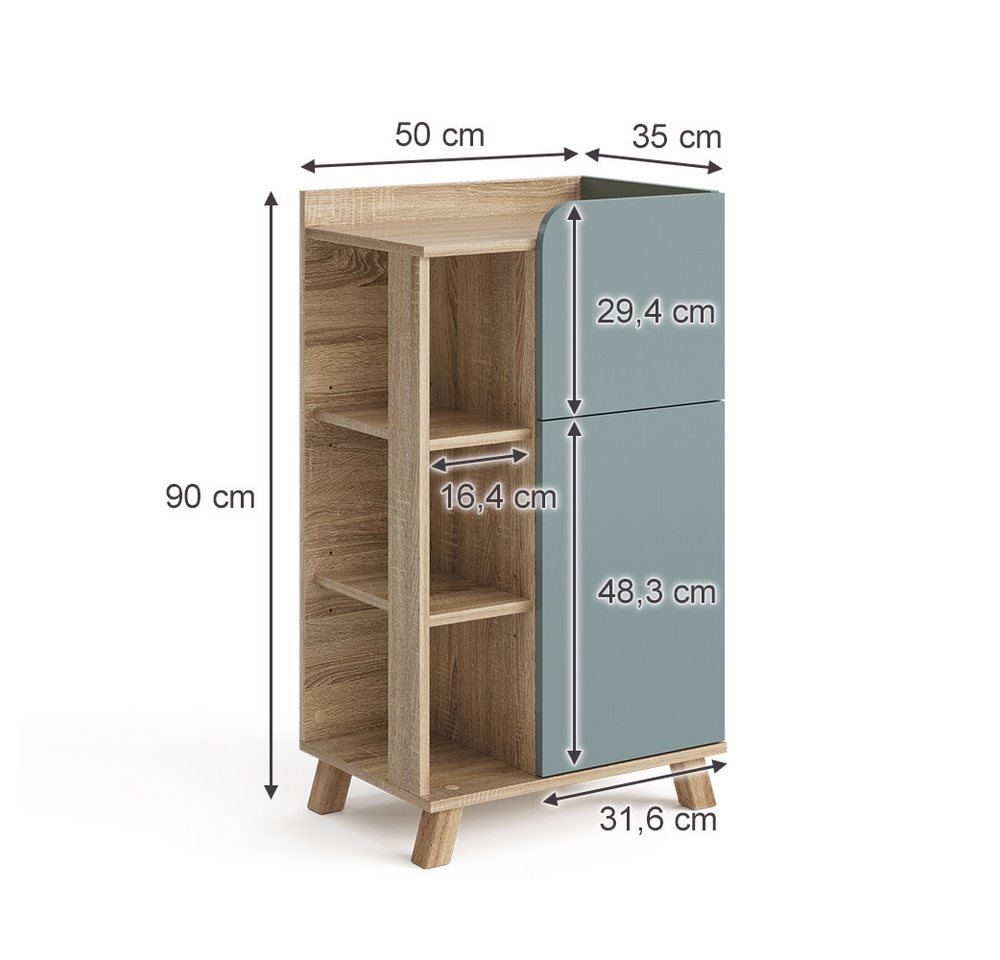 Vicco Midischrank Karen, Sonoma/Blau-Grau, 50 x 90 cm mit Tür und Schublade (1-St) – Bild 3 von 5
