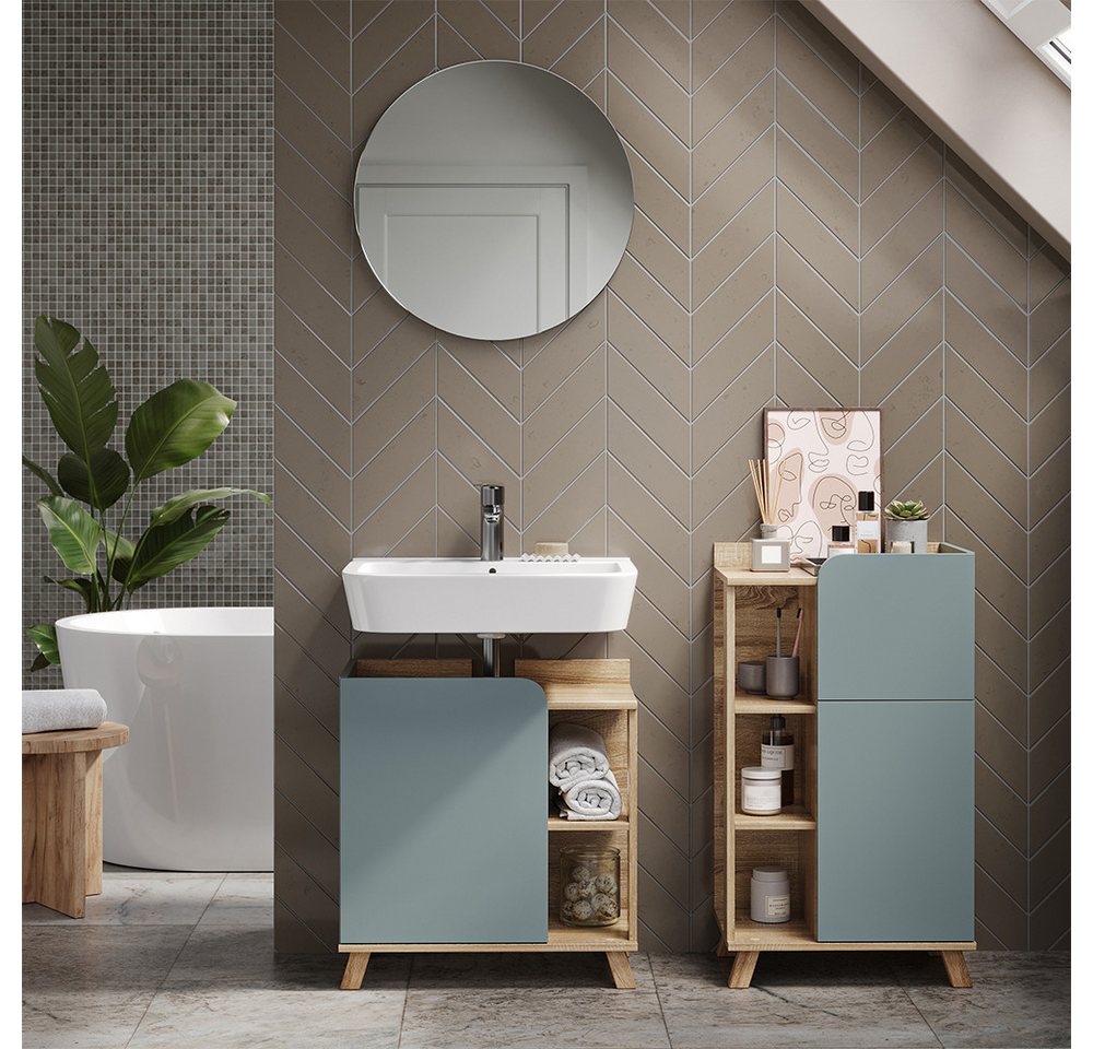 Vicco Midischrank Karen, Sonoma/Blau-Grau, 50 x 90 cm mit Tür und Schublade (1-St) – Bild 4 von 5
