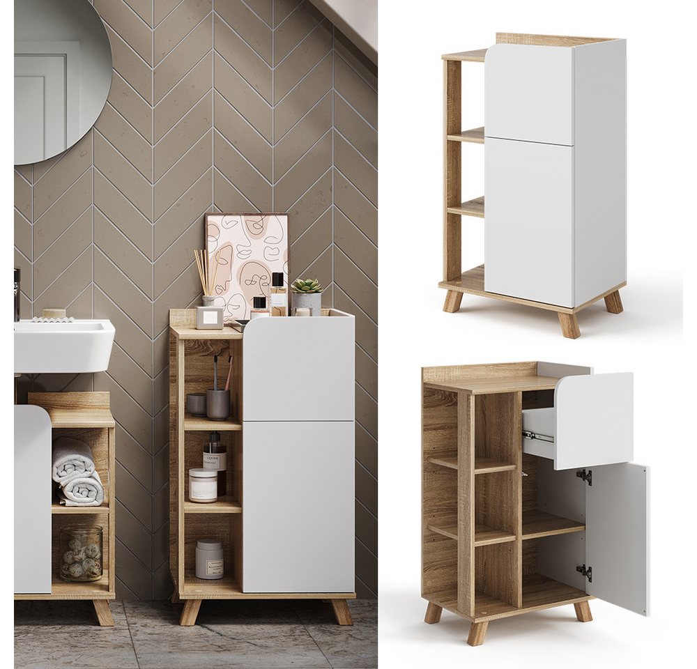 Vicco Midischrank Karen, Sonoma/Weiß, 50 x 90 cm mit Tür und Schublade (1-St) – Bild 2 von 5