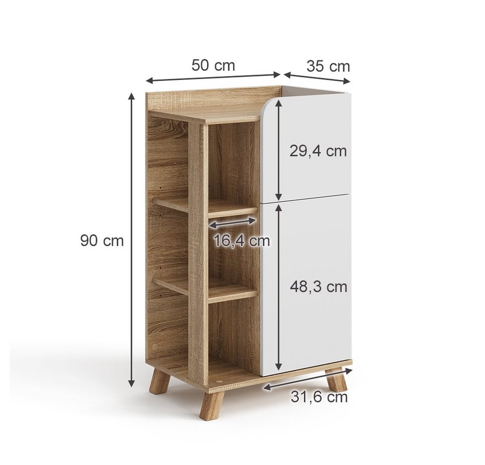 Vicco Midischrank Karen, Sonoma/Weiß, 50 x 90 cm mit Tür und Schublade (1-St) – Bild 3 von 5