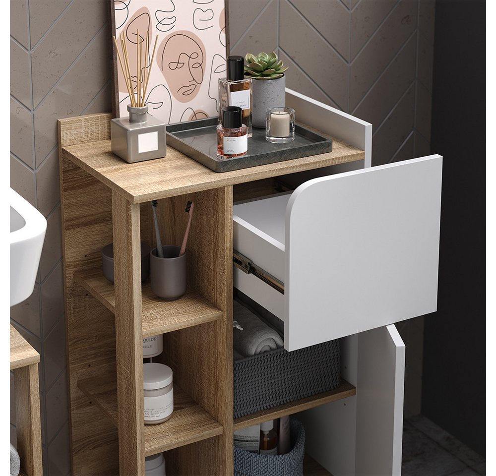 Vicco Midischrank Karen, Sonoma/Weiß, 50 x 90 cm mit Tür und Schublade (1-St) – Bild 5 von 5