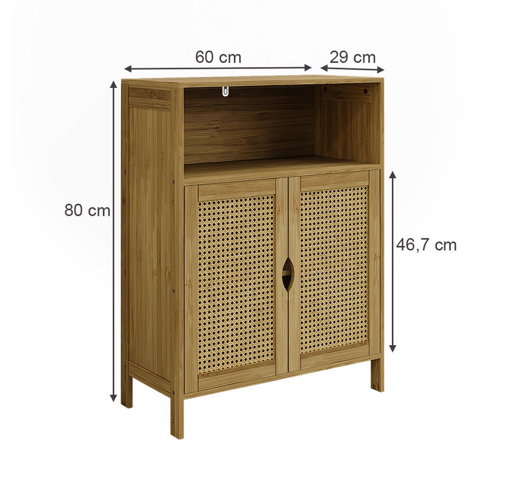 Vicco Midischrank Liora, Bambus/Rattan/Schwarz, 60 x 80 cm (1-St) – Bild 2 von 5