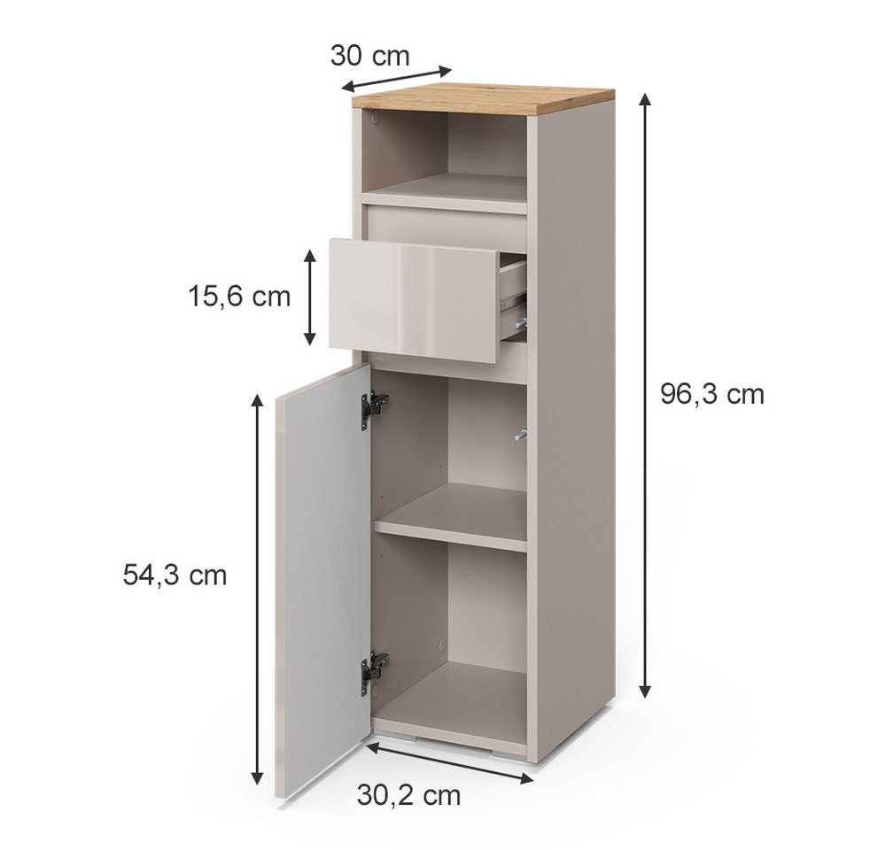 Vicco Midischrank Majest, Cashmere/Artisan, 30.2 x 96.3 cm mit Schublade und Tür (1-St) – Bild 2 von 5