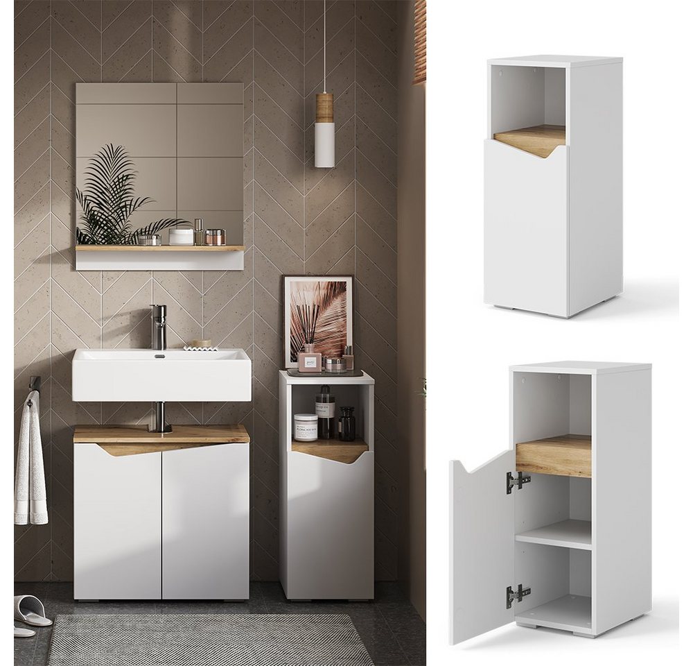 Vicco Midischrank Marelle, Weiß/Artisan-Eiche, 30 x 74.5 cm mit Tür und offenem Fach (1-St) – Bild 2 von 5