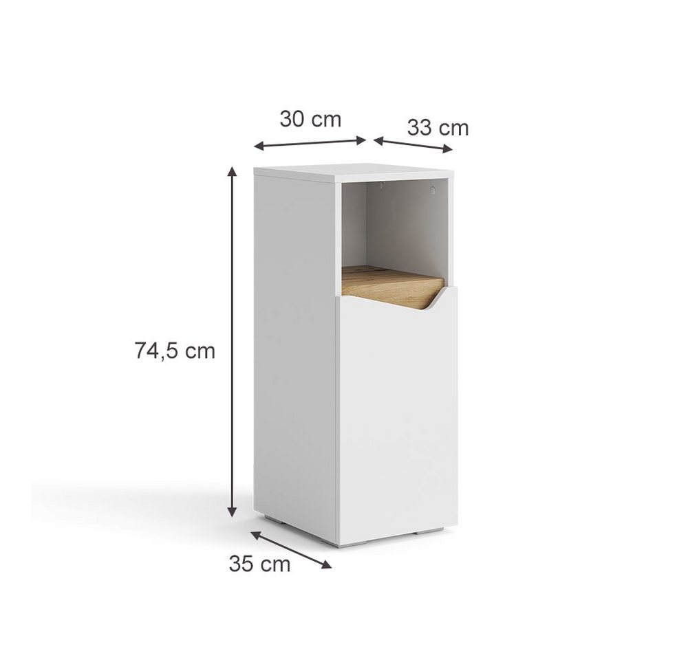 Vicco Midischrank Marelle, Weiß/Artisan-Eiche, 30 x 74.5 cm mit Tür und offenem Fach (1-St) – Bild 3 von 5