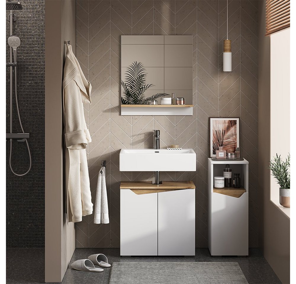 Vicco Midischrank Marelle, Weiß/Artisan-Eiche, 30 x 74.5 cm mit Tür und offenem Fach (1-St) – Bild 4 von 5