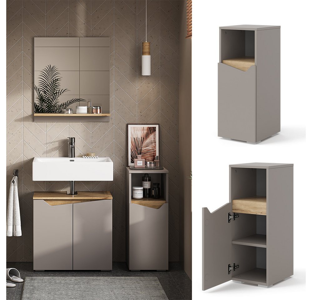 Vicco Midischrank Marelle, Greige/Greige, 30 x 74.5 cm mit Tür und offenem Fach (1-St) – Bild 2 von 5