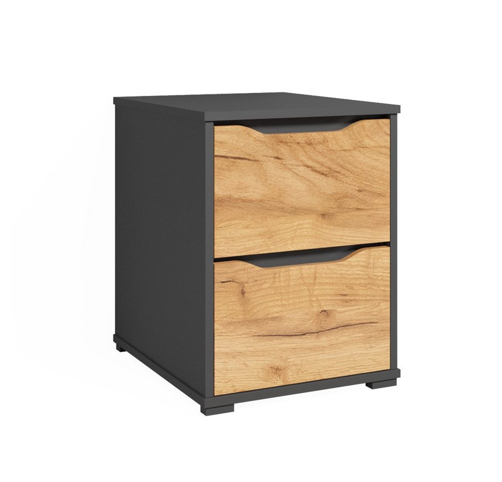 Vicco Nachtkommode Ruben, Goldkraft Eiche/Anthrazit, 40 x 53.6 cm mit Schubladen (1 St) – Bild 2 von 5