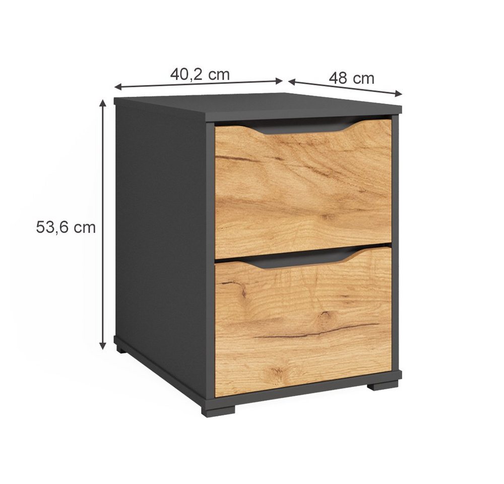 Vicco Nachtkommode Ruben, Goldkraft Eiche/Anthrazit, 40 x 53.6 cm mit Schubladen (1 St) – Bild 4 von 5