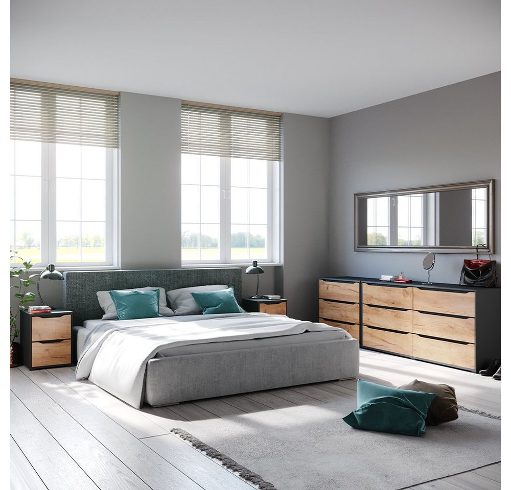 Vicco Nachtkommode Ruben, Goldkraft Eiche/Anthrazit, 40 x 53.6 cm mit Schubladen (1 St) – Bild 5 von 5
