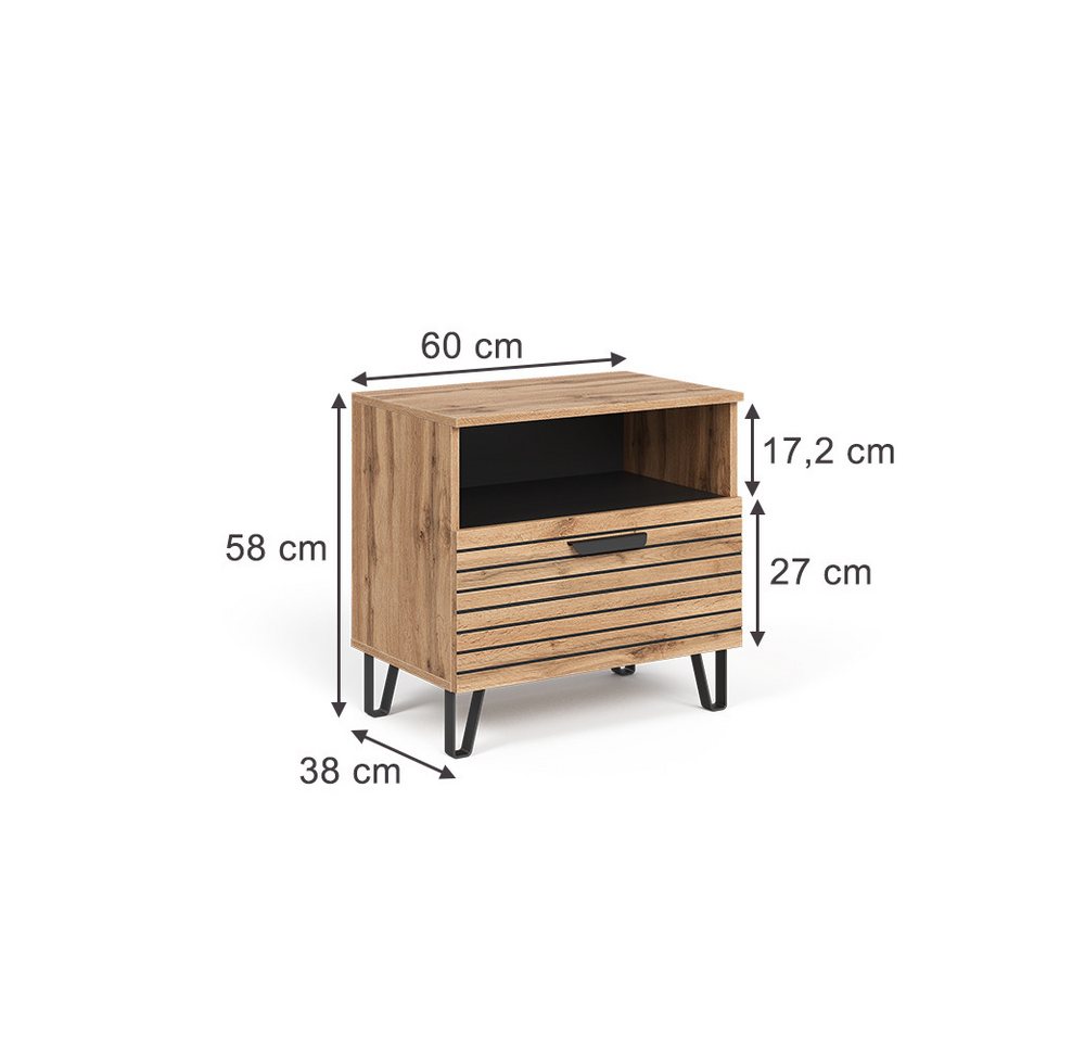 Vicco Nachtschrank Amber, Eiche Wotan, 60 x 58 cm (1-St) – Bild 3 von 5