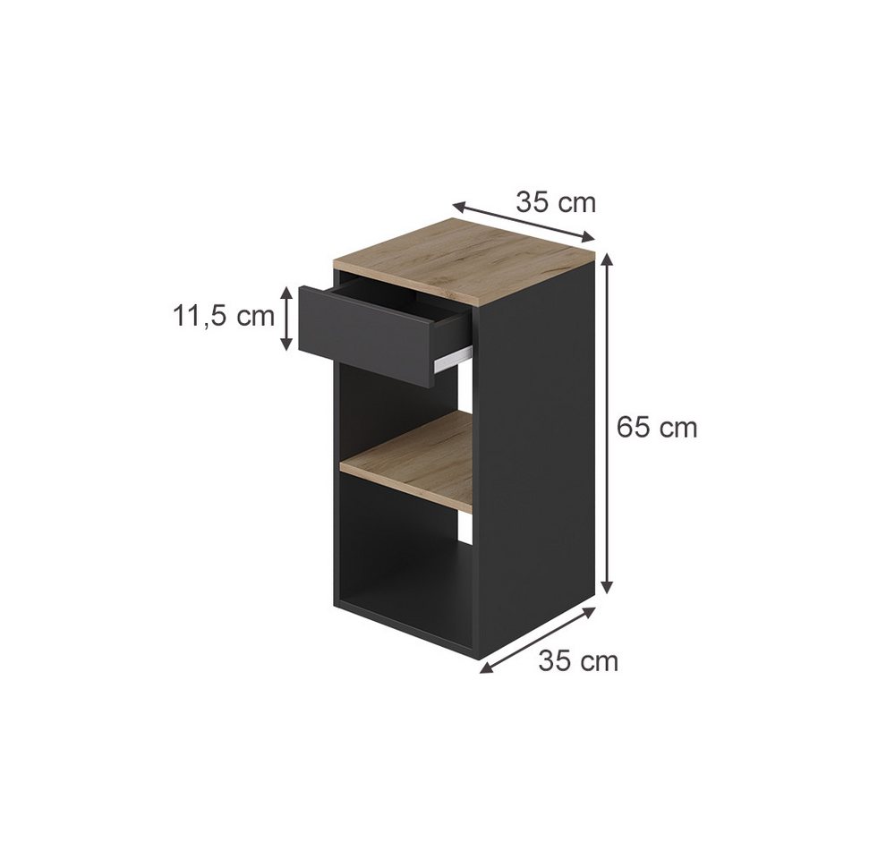 Vicco Nachtschrank Dany, Anthrazit/Goldkraft Eiche, 35 x 65 cm mit 1 Schublade (1-St) – Bild 3 von 5
