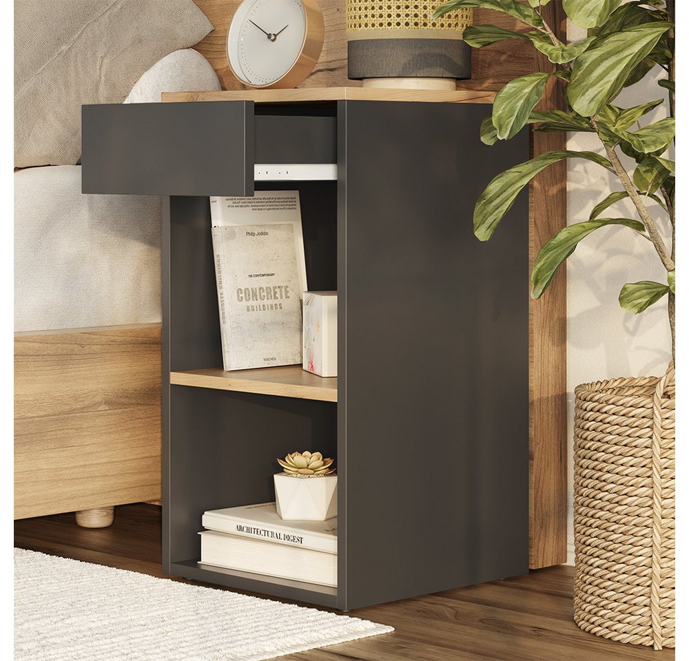 Vicco Nachtschrank Dany, Anthrazit/Goldkraft Eiche, 35 x 65 cm mit 1 Schublade (1-St) – Bild 4 von 5