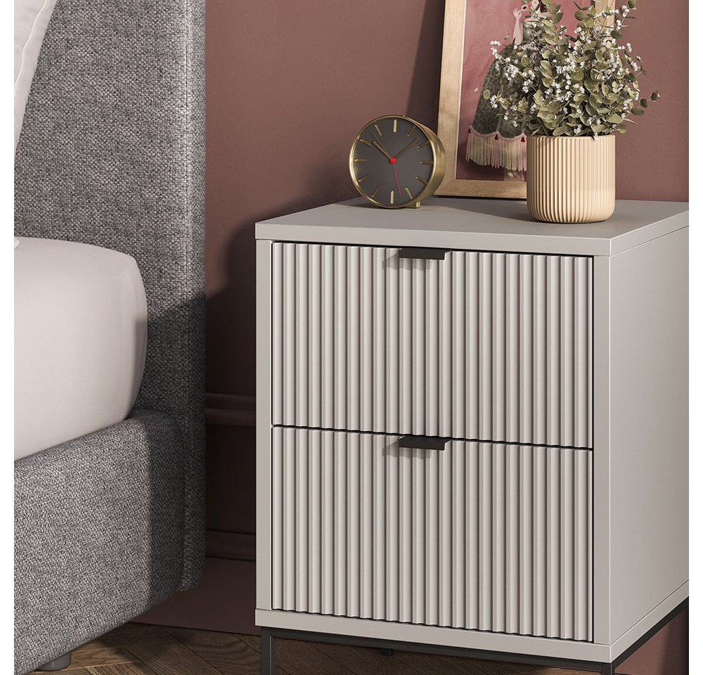 Vicco Nachtschrank Eliza, Grau/Schwarz, 40 x 55.4 cm mit 2 Schubladen (1-St) – Bild 4 von 5
