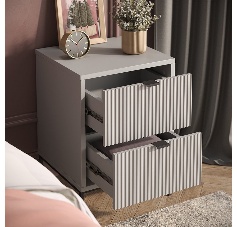 Vicco Nachtschrank Eliza, Grau/Schwarz, 40 x 55.4 cm mit 2 Schubladen (1-St) – Bild 5 von 5