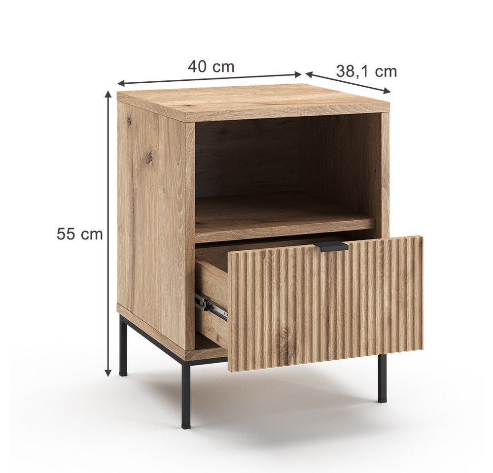 Vicco Nachtschrank Eliza, Viking Oak, 40 x 55 cm mit 1 Schublade (1-St) – Bild 3 von 5