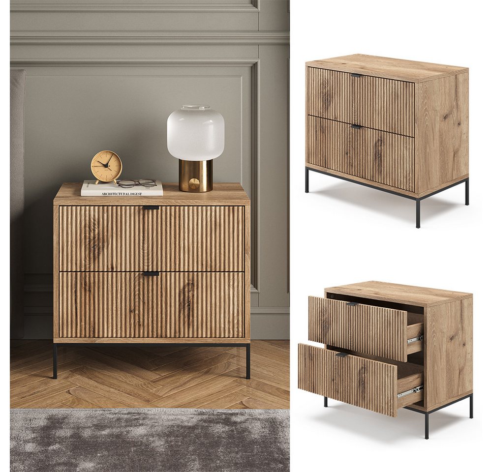 Vicco Nachtschrank Eliza, Viking Oak, 66 x 60 cm mit 2 Schubladen (1-St) – Bild 3 von 5