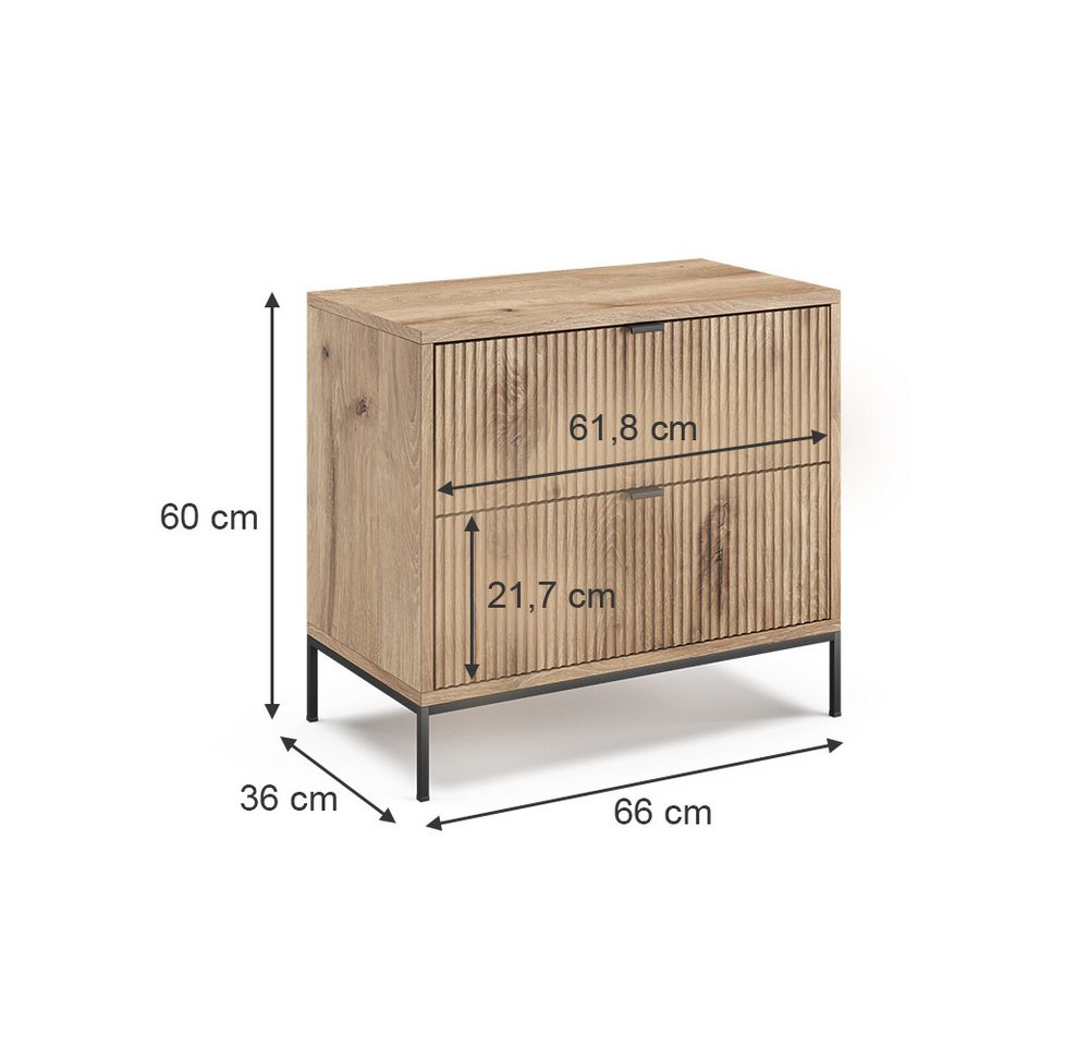 Vicco Nachtschrank Eliza, Viking Oak, 66 x 60 cm mit 2 Schubladen (1-St) – Bild 4 von 5