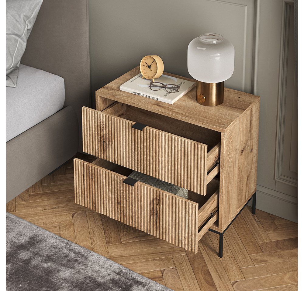 Vicco Nachtschrank Eliza, Viking Oak, 66 x 60 cm mit 2 Schubladen (1-St) – Bild 5 von 5