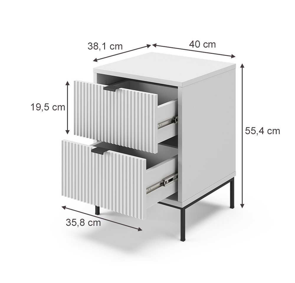 Vicco Nachtschrank Eliza, Weiß/Schwarz, 40 x 55.4 cm mit 2 Schubladen (1-St) – Bild 3 von 5