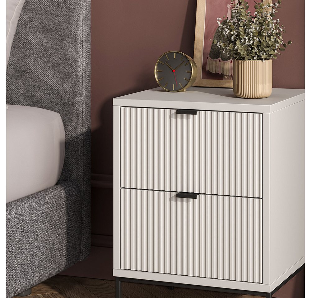 Vicco Nachtschrank Eliza, Weiß/Schwarz, 40 x 55.4 cm mit 2 Schubladen (1-St) – Bild 4 von 5