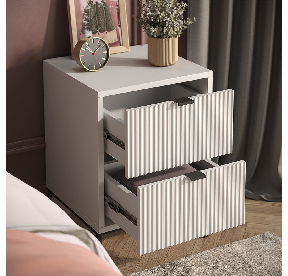 Vicco Nachtschrank Eliza, Weiß/Schwarz, 40 x 55.4 cm mit 2 Schubladen (1-St) – Bild 5 von 5