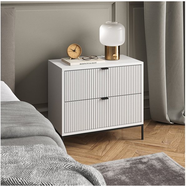 Vicco Nachtschrank Eliza, Weiß, 66 x 60 cm mit 2 Schubladen (1-St)