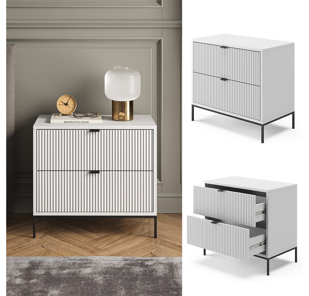 Vicco Nachtschrank Eliza, Weiß, 66 x 60 cm mit 2 Schubladen (1-St) – Bild 3 von 5