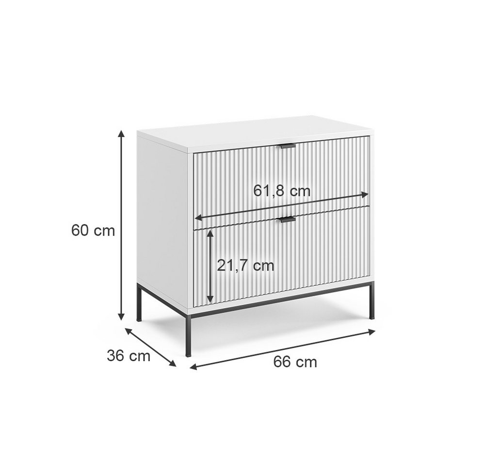 Vicco Nachtschrank Eliza, Weiß, 66 x 60 cm mit 2 Schubladen (1-St) – Bild 4 von 5